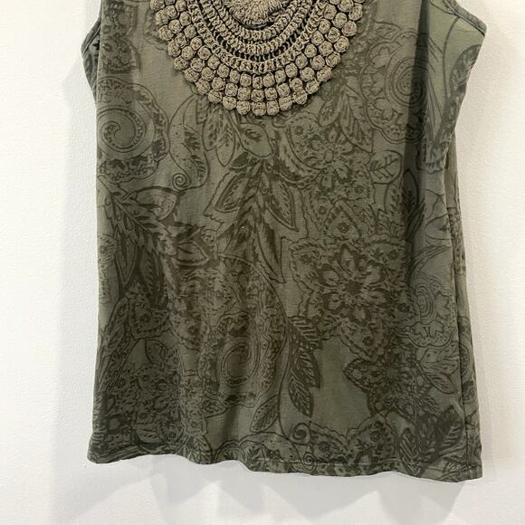 Charter Club Women's Sleeveless Top Olive Green with Crochet Detail Size S - Picture 6 of 6